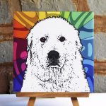 Great Pyrenees Colorful Portrait Original Artwork on Ceramic Tile 4x4 Inches