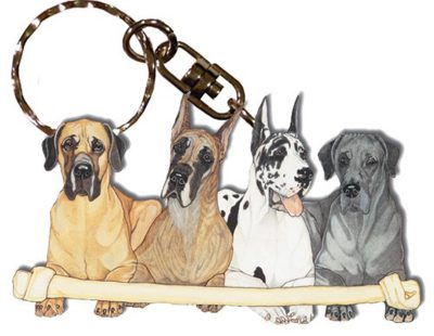 Great Dane Wooden Dog Breed Keychain Key Ring