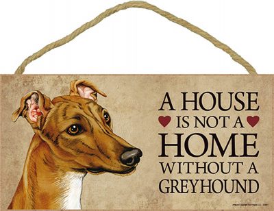 Greyhound Wood Dog Sign Wall Plaque 5 x 10 + Bonus Coaster