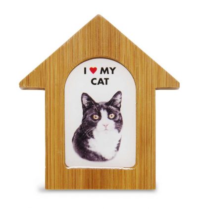 Black & White Cat Wooden Dog House Magnet 3.5 X 3 In. Self Standing