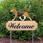 Beagle Welcome Sign Outdoor Oak Wood Yard Sign Tri