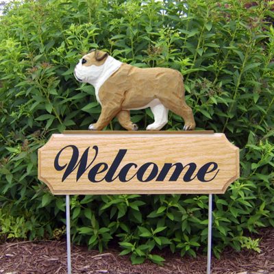 English Bulldog Welcome Sign Oak Wood Yard Sign Tan