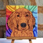 Irish Setter Colorful Portrait Original Artwork on Ceramic Tile 4x4 Inches