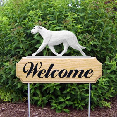 Irish Wolfhound Outdoor Welcome Garden Sign White in Color