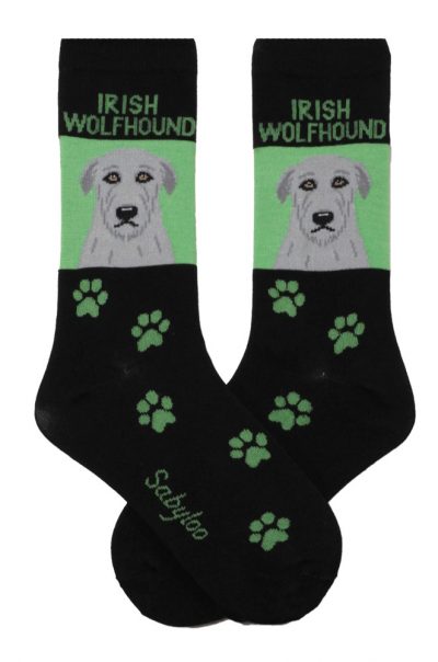 Irish Wolfhound Socks on Green Background