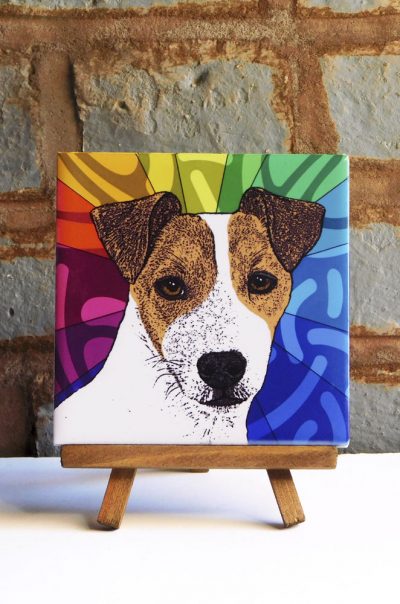 Jack Russell Terrier Brown/White Colorful Portrait Original Artwork on Ceramic Tile 4x4 Inches