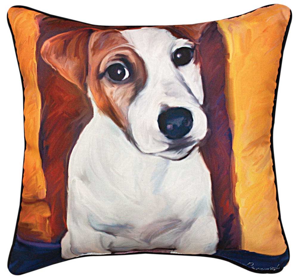 Multicolor Dramabite Watercolour Jack Russel Terrier Cute Puppy Dog Painting Throw Pillow 18x18 