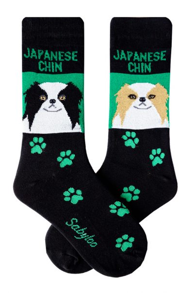 Japanese Chin Socks on Green Background