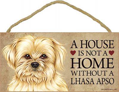 Lhasa Apso Wood Dog Sign Wall Plaque 5 x 10 + Bonus Coaster