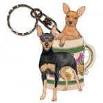 Mini Pinscher Wooden Dog Breed Keychain Key Ring