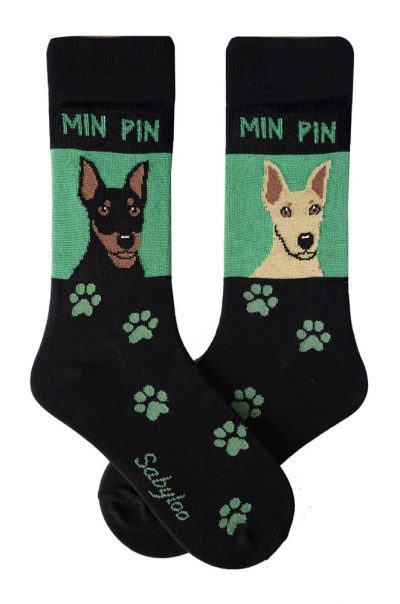 Miniature-Pinscher Black/Tan & Red Socks - Green and Black in Color
