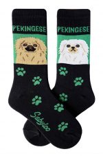 Pekingese Brown & White Socks - Green and Black in Color