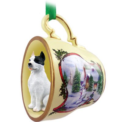 Pit Bull Terrier Dog Christmas Holiday Teacup Ornament Figurine White