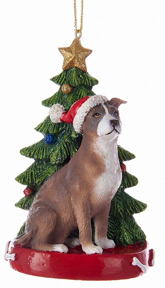 Luv is the Pits Love Pitbull Sunglasses Wood Christmas Tree Ornament