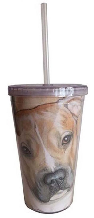 Pitbull Tumbler With Straw Fawn Uncropped
