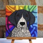 Pointer Black/White Colorful Portrait Original Artwork on Ceramic Tile 4x4 Inches