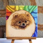 Pomeranian Red Colorful Portrait Original Artwork on Ceramic Tile 4x4 Inches