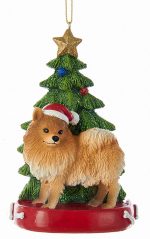 Pomeranian Christmas Tree Ornament Red