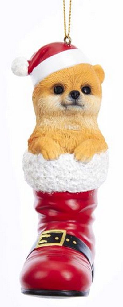 Pomeranian Santa Boot Ornament Red