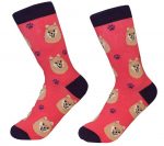 Pomeranian Face Pattern Socks Red