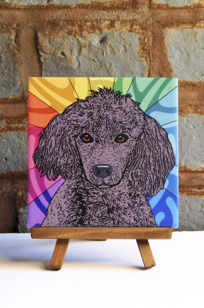 Poodle Black Colorful Portrait Original Artwork on Ceramic Tile 4x4 Inches