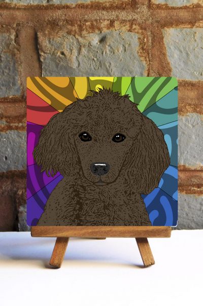 Poodle Brown Colorful Portrait Original Artwork on Ceramic Tile 4x4 Inches