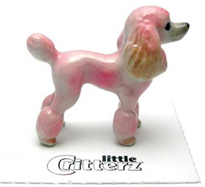 Poodle Hand Painted Porcelain Miniature Figurine Pink