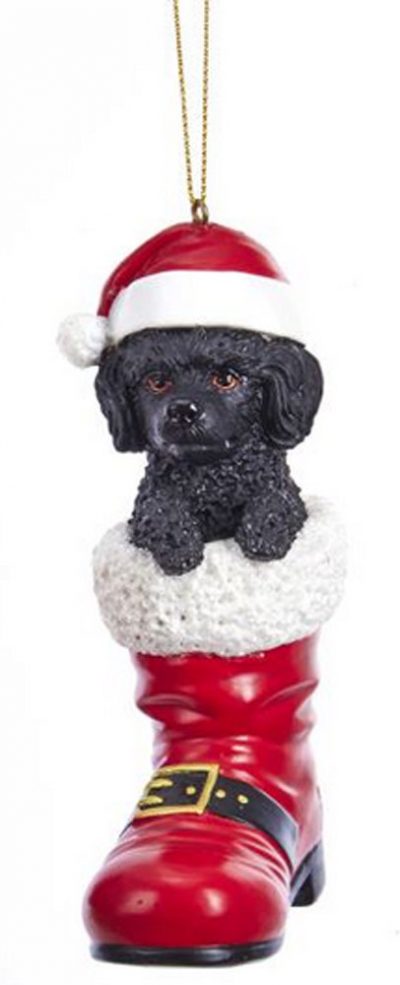 Poodle Santa Boot Ornament Black