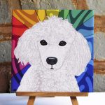 Poodle White Colorful Portrait Original Artwork on Ceramic Tile 4x4 Inches