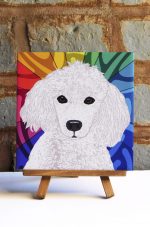 Poodle White Colorful Portrait Original Artwork on Ceramic Tile 4x4 Inches