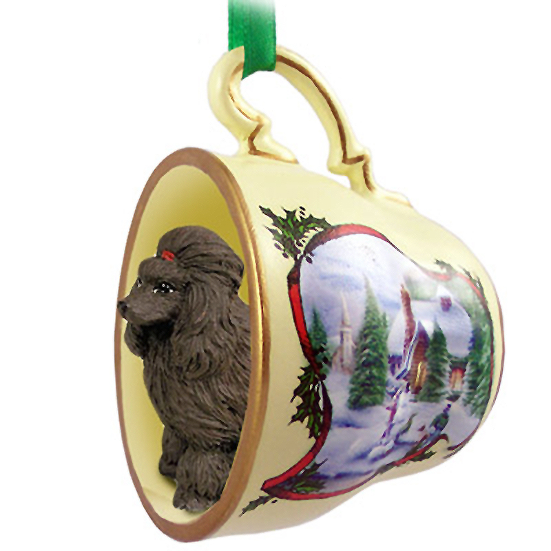 Poodle Dog Christmas Holiday Teacup Ornament Figurine Chocolate