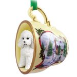 Poodle Dog Christmas Holiday Teacup Ornament Figurine White Sport