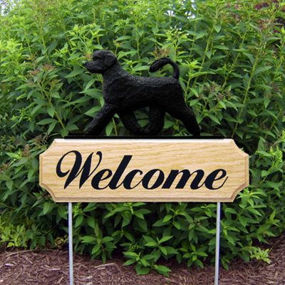 Portuguese Water Dog Outdoor Welcome Garden Sign - Black in Color