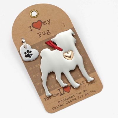 Pug Holiday Ornament & Collar Charm Set