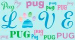 Pug Rectangular Magnet That Says Love & Pug in a Pattern
