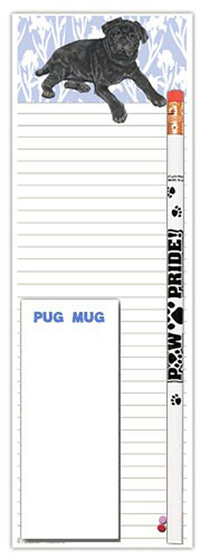 Pug Dog Notepads To Do List Pad Pencil Gift Set Black