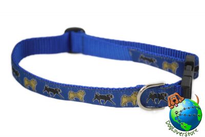 Pug Dog Breed Adjustable Nylon Collar Medium 11-19" Blue