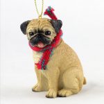 Pug Dog Christmas Ornament Scarf Figurine Fawn