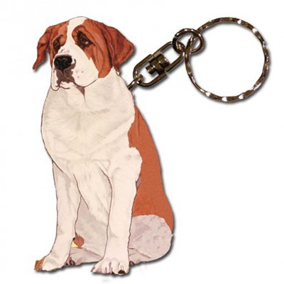 Saint Bernard Wooden Dog Breed Keychain Key Ring