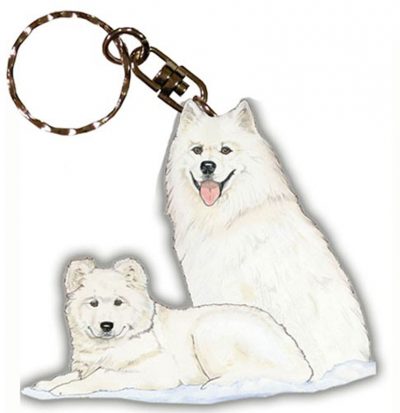 Samoyed Wooden Dog Breed Keychain Key Ring