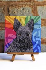 Scottish Terrier Black Colorful Portrait Original Artwork on Ceramic Tile 4x4 Inches
