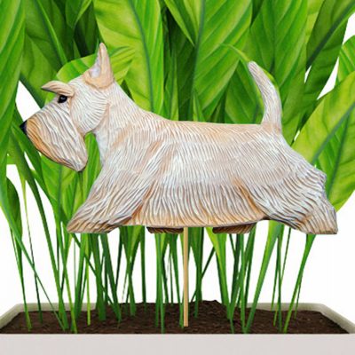 White Scottish Terrier Figure Attached to Stake to be Placed in Ground or Garden