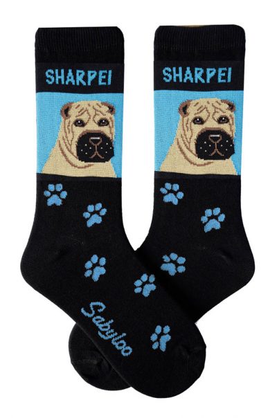Shar Pei Brown Socks - Blue and Black in Color