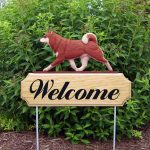 Shiba Inu Outdoor Welcome Garden Sign Red in Color
