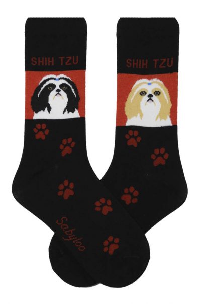 Shih Tzu Black/White & Brown/White Socks - Red and Black in Color