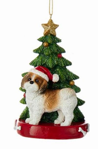Shih Tzu Christmas Tree Ornament Tan