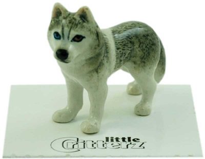 Husky Hand Painted Porcelain Miniature Figurine Gray