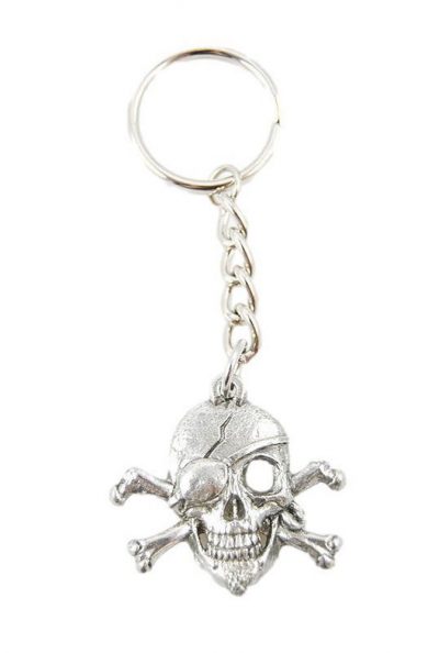 Skull Cross Bones Pirate Keychain Pewter